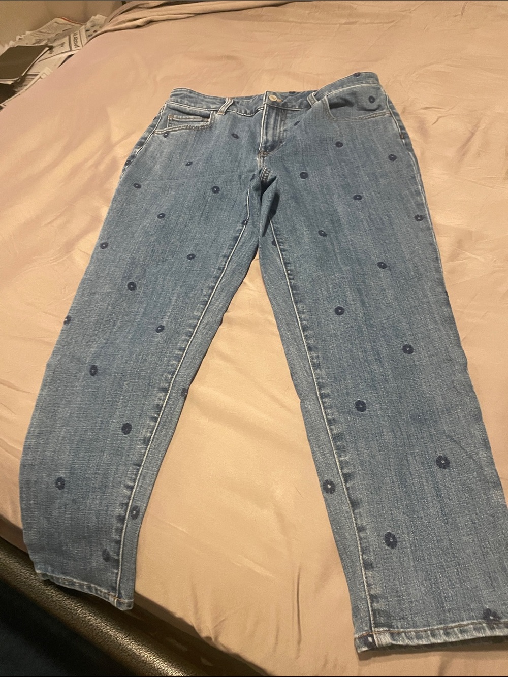 Floral embroidered petite relaxed fit jeans- Blue